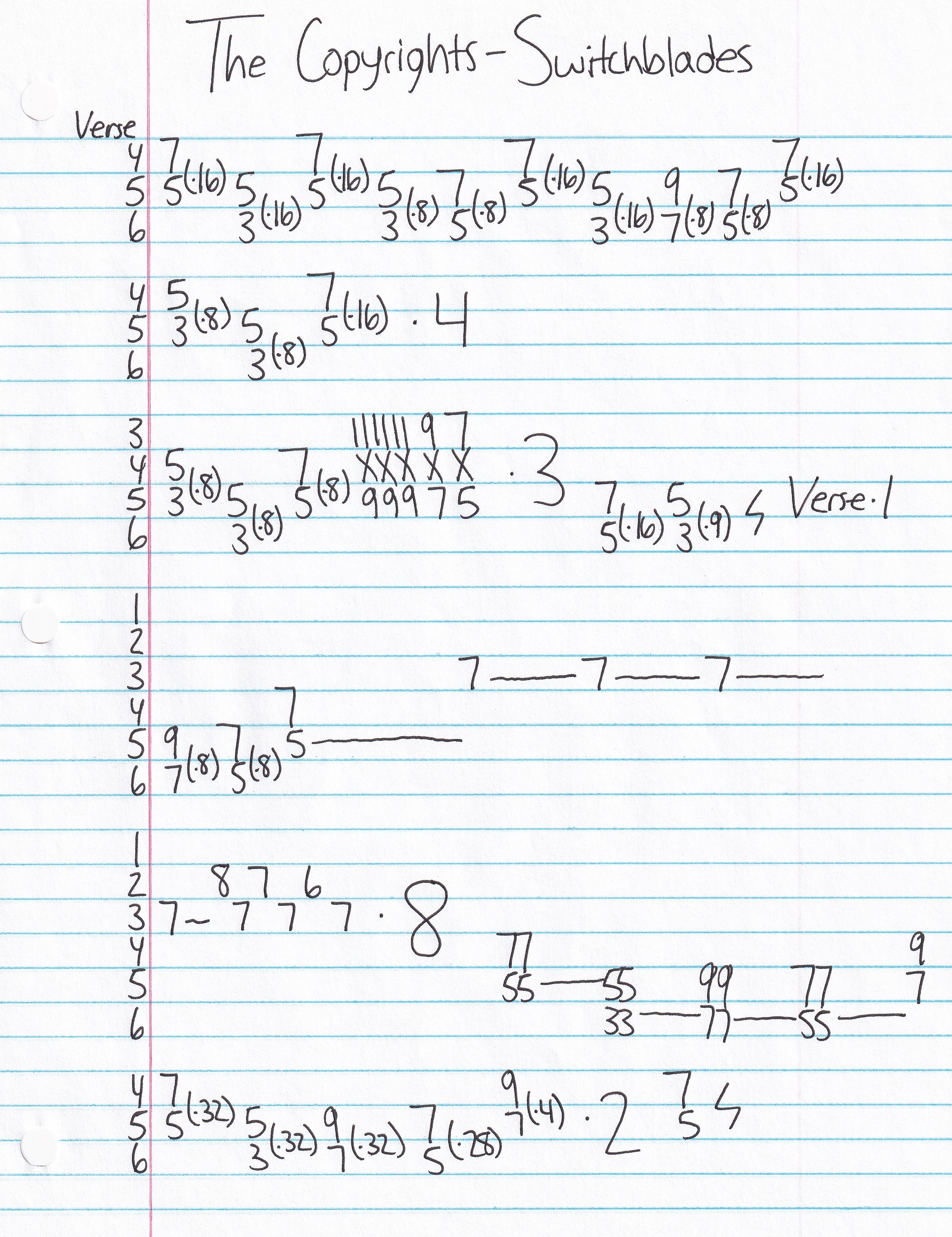 High quality guitar tab for Switchblades by The Copyrights off of the album Learn The Hard Way. ***Complete and accurate guitar tab!***